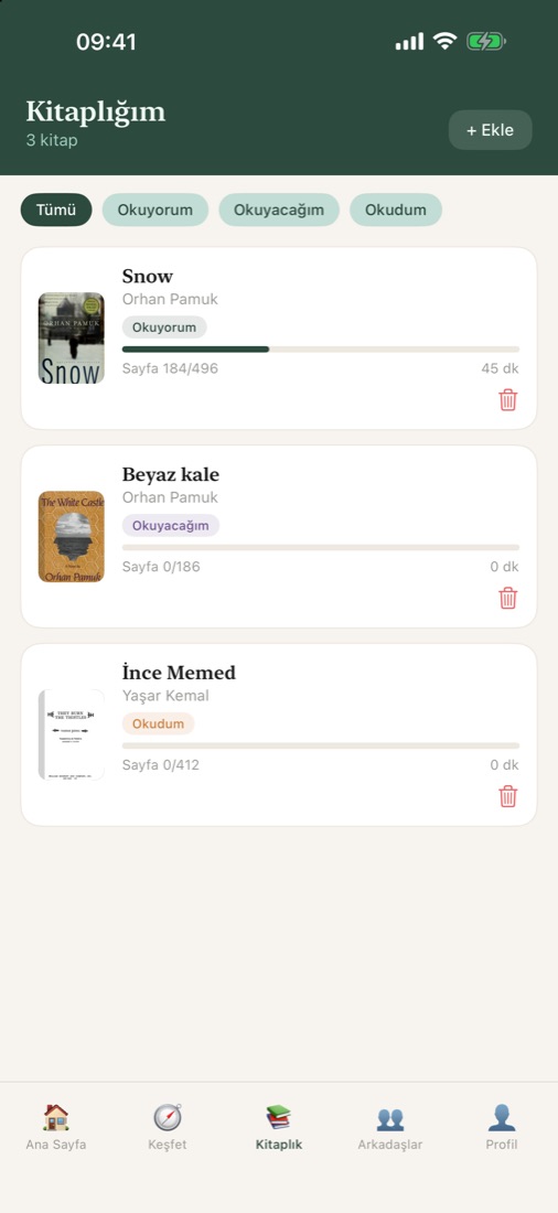 Book Break Kitaplık ekranı